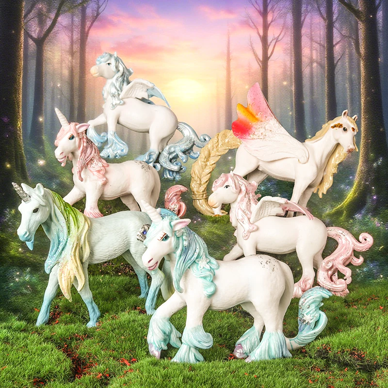 Oenux ตํานาน Rainbow Pegasus จําลองสัตว์ Fairy Tale Fly Horse Action Figures รุ่น PVC ของเล่นเพื่อการศึกษาสาวของขวัญ