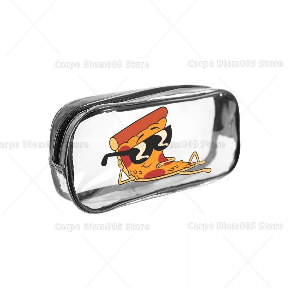 

Funny Cool Pizza Slice Pencil Case Chillin' Sunglasses Pizza Design, Sturdy Clear Zipper Pouch Ideal Stationery Organizer Gift