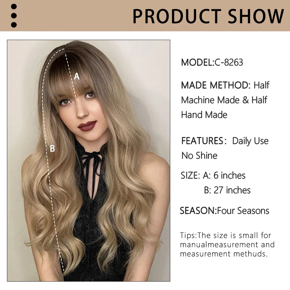 Light Blonde Hair Long Natural Wave Wig with Bangs Cosplay Lolita Party  Heat Resistant Fiber Wigs for Women Daily Fake Hair