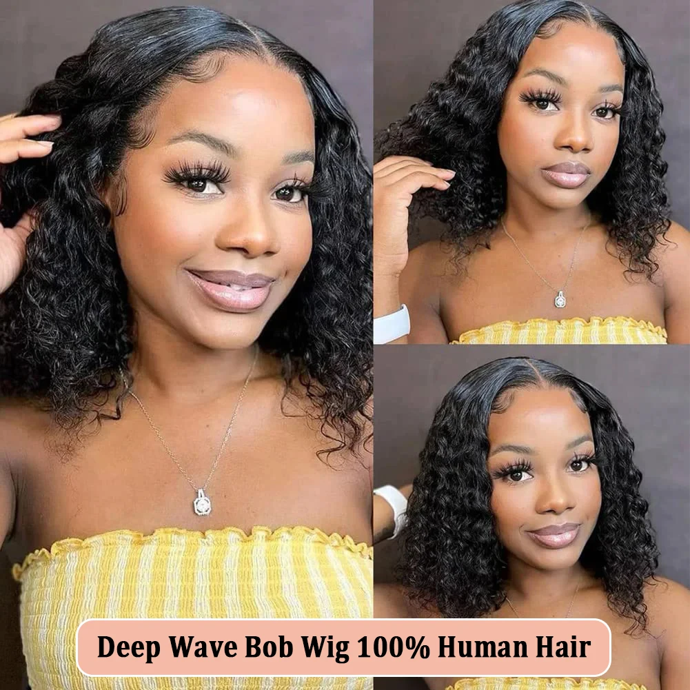 Umi 13x4 HD deep wave short Bob Wig Transparent Lace Frontal wigs Brazilians Remy 230% Density real 100% Human Hair 8-16 Inches