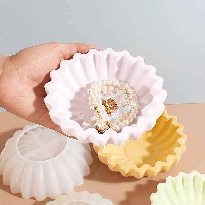 

Round Wave Storage Bowl Concrete Flowerpot Silicone Molds Plaster Gypsum Storage Tray Container Cement Plants Pot Mould
