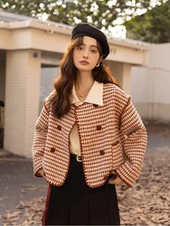 Zoki Vintage Plaid Tweed Jacket Women French Elegant O Neck Coat Casual All Match Streetwear Retro Female Long Sleeve Outwear