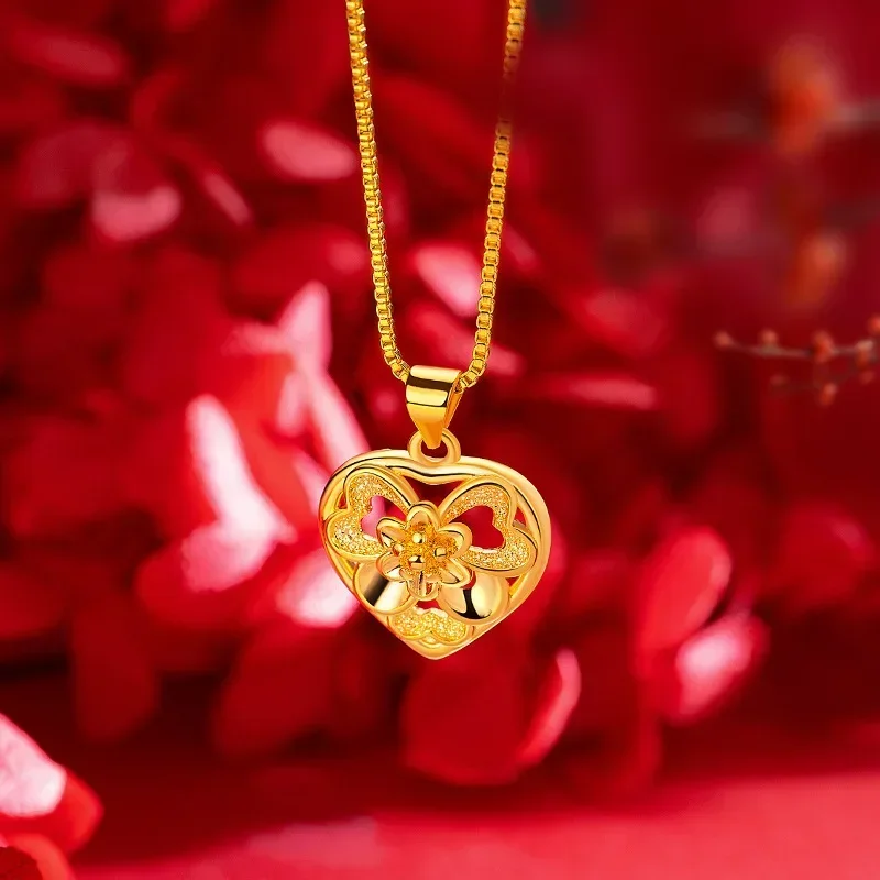 9999 Real Gold 24K Elated Necklace Love Flower Women's Collarbone Chain Women's Pendant Jewelry