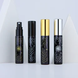 10ml Black Printed Floral Perfume Atomizer Portable Liquid Container for Cosmetics Mini Aluminum Spray Empty Refillable Bottles