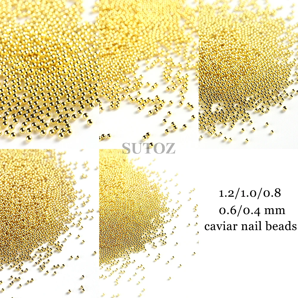 Gold Beads for Nails 0.4-1.2mm Mini Caviar Nail Beads Tiny Balls 3D Metal Charms Studs Pixie Crystals Manicure Decoration NTGZG