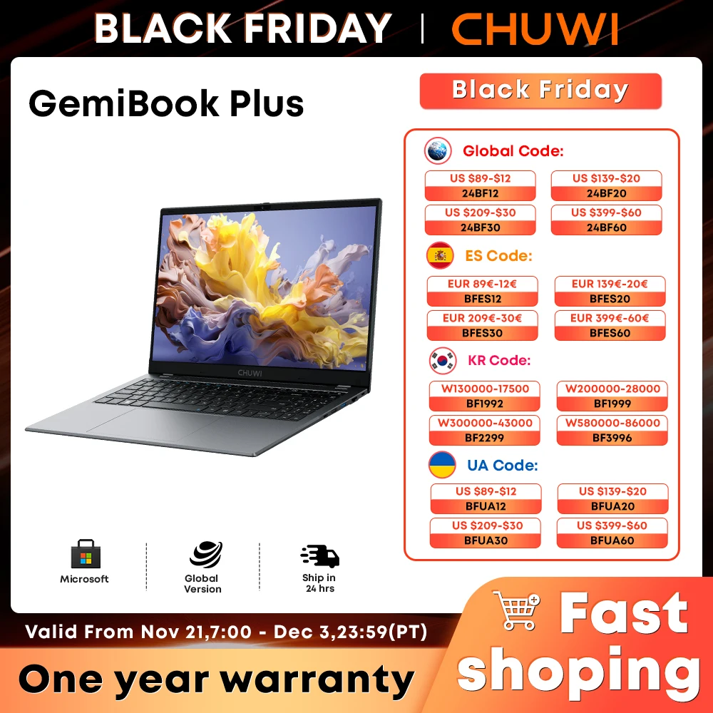 Laptop CHUWI GemiBook Plus 16 GB LPDDR5 512 GB SSD Intel Alder Lake N100 15,6'' FHD 1920 * 1080 WiFi 6 Windows 11 Laptopy