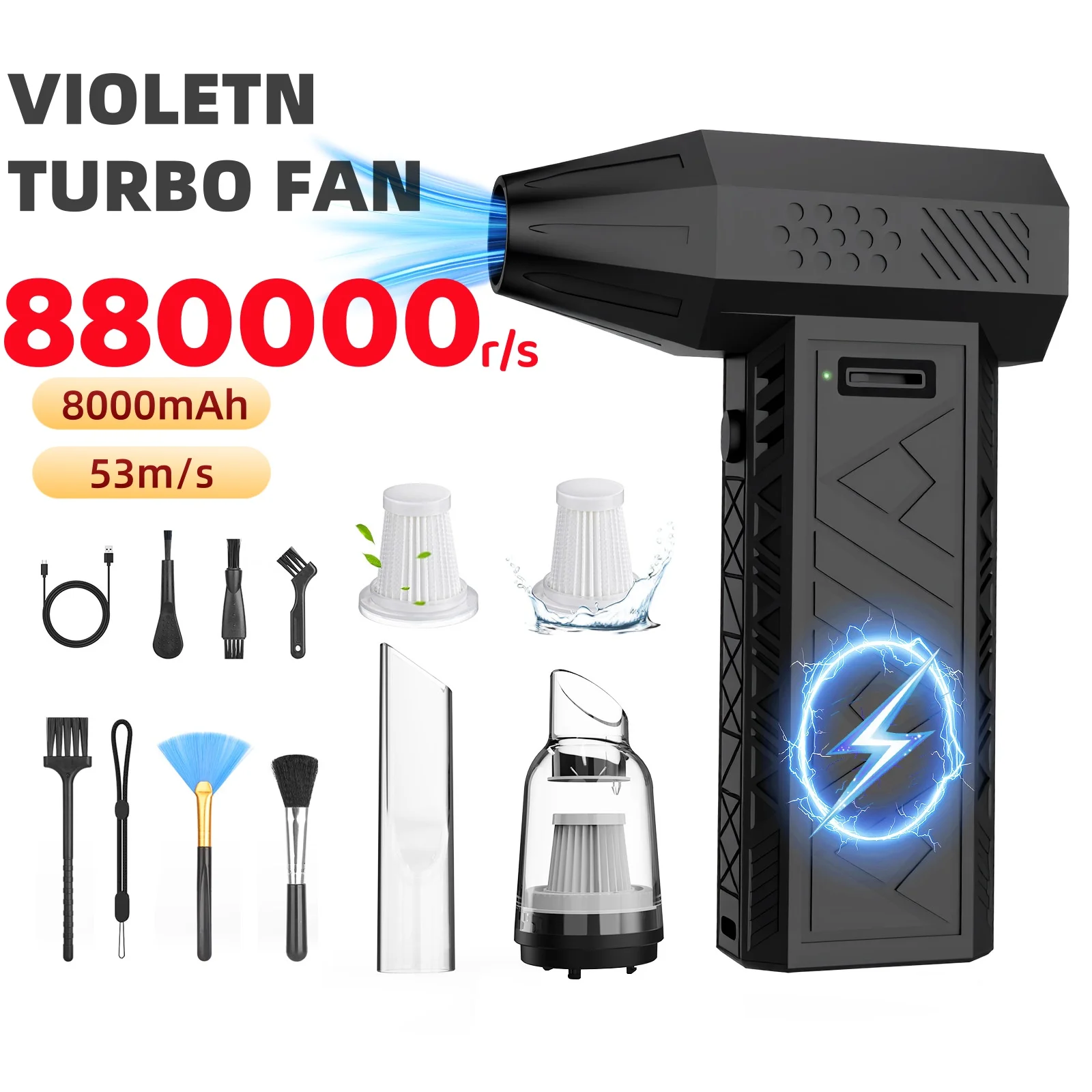 

880000RPM Turbofan High Power Jet Fan Brushless Motor Variable Speed Dust Blower Cleaning Tool Air Duster Air Blower Handheld