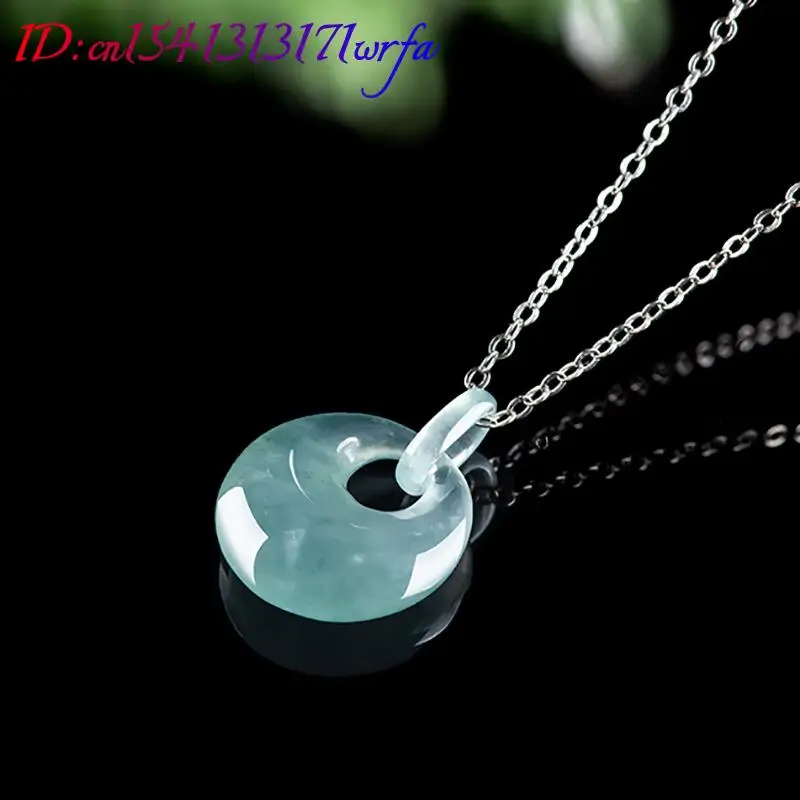 Blue Myanmar Jadeite Donut Pendant Necklace Burmese Jade 925 Silver Natural Gemstone Real Jewelry Vintage Fashion Accessories