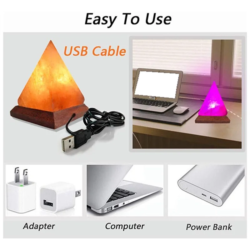 Lâmpada De Sal De Cristal Do Himalaia Com USB, Pirâmide De LED, Lâmpada Decorativa Atmosfera, Lâmpada Atmosfera