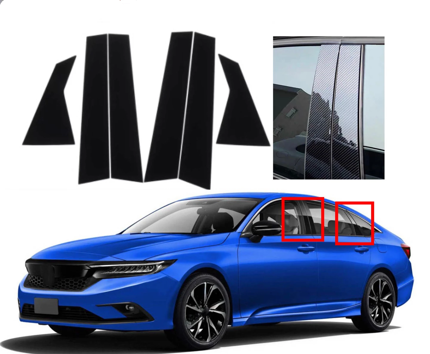 

Car Window Decal Pillar Posts Sticker Trim Cover Accessories Glossy Black Silvery Carbon For Honda Civic FE/FL Sedan 2022-2023