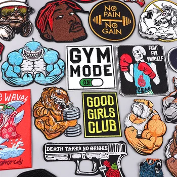 GYM MOOD Patch กล้ามเนื้อสัตว์/Rock กีฬาเย็บปักถักร้อย Patch เหล็กบนแพทช์สําหรับเสื้อผ้า thermoกาวแพทช์บนเสื้อผ้า DIY