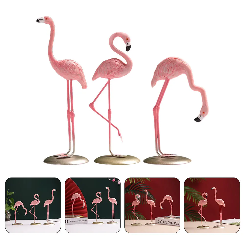 

3pcs Resin Flamingo Statue Lifelike Garden Decor For Yard Outdoor Indoor Desktop Shelf Tabletop Home Supplies Decoration