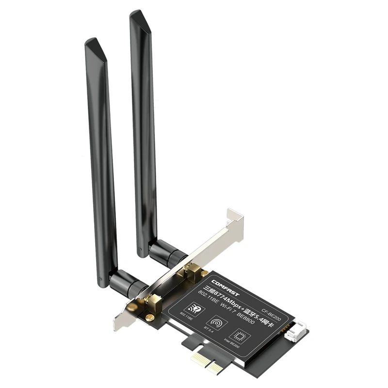 

CF-BE200 Беспроводной адаптер Wi-Fi7 PCI-E, трехдиапазонный, 8774 Мбит/с, Bluetooth, 5,4 слота, сетевая карта для ПК Win11 Win 10 Linux