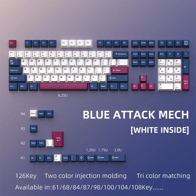 

Keycap cool blue rose mecha (inner white) keycap PBT material small full set of customized injection molding 2 two colors