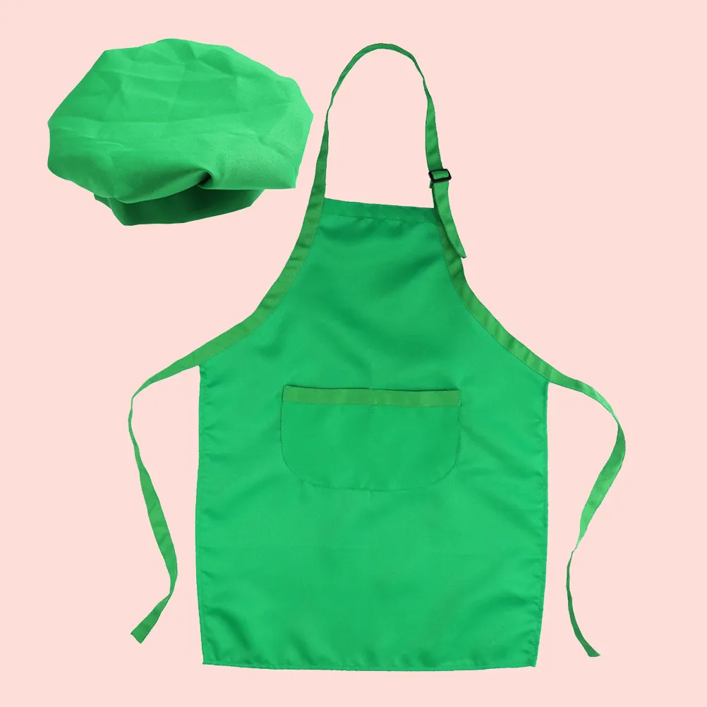 2pcs-kids-chef-playset-for-ages-7-13-with-thickened-smooth-apron-chef-hat-baking-cooking-painting-decorating-party-set-green