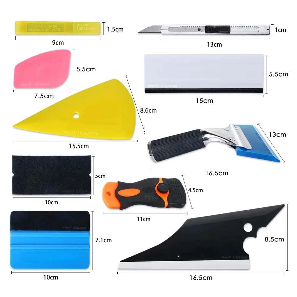 PWSNew Car Vinyl Tint Film Installation Tool Kit Rubber Scraper Magnetic Holder Wrapping Sticker Carving Knife with Spare Blades