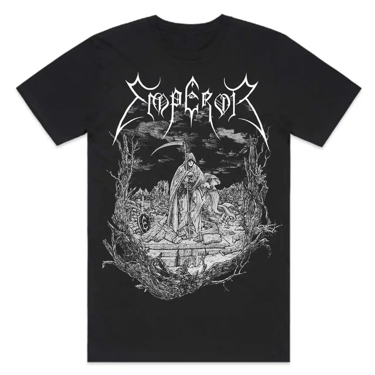 Summer Emperor Vintage Schwarzes Metall-Pentagramm-Print T-Shirt Retro Death Rider Baumwoll-T-Shirt für Männer und Frauen Streetwear – Detail 7