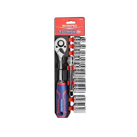 WORKPRO 14-Piece 1/4" Drive Socket Set, Ratchet Handle Socket Wrench Kit, Compact Tool Set, WP202556