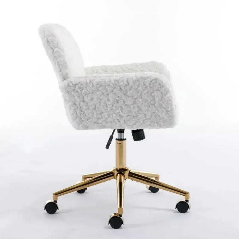 Office Chair Artificial Rabbit Hair Home Office Chair with Golden Metal Base Adjustable Desk Chair Swivel Office Chair Vanity