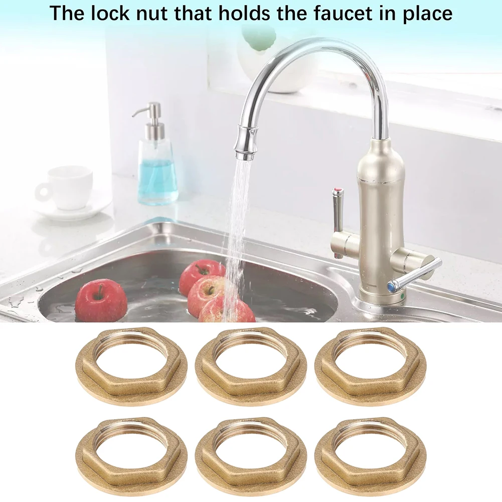 6pcs Brass G1/2 Flange Hex Nut Back Nuts Tap Sanitary Fittings for Bathroom Standard Size Threaded Connector for Pipes