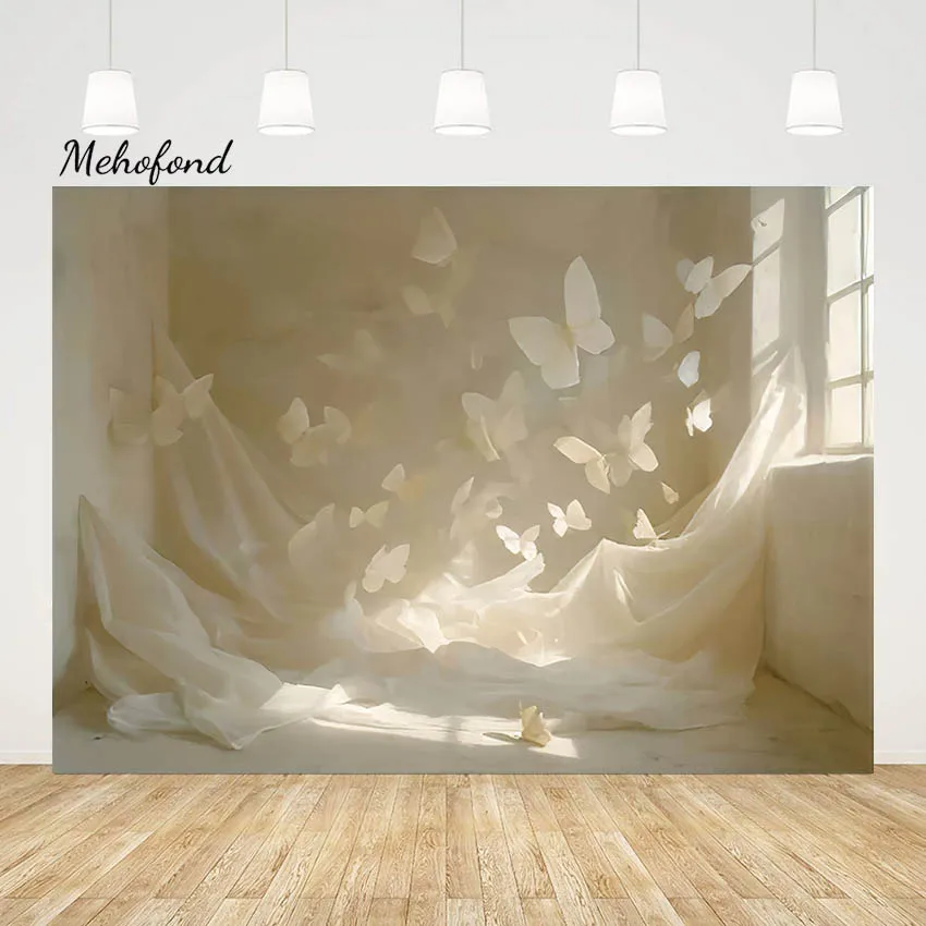 Mehofond Photography Background Dreamy Girl Birthday Decor Butterfly Curtain Window Photo Backdrop Gradient Wall Photoshooting