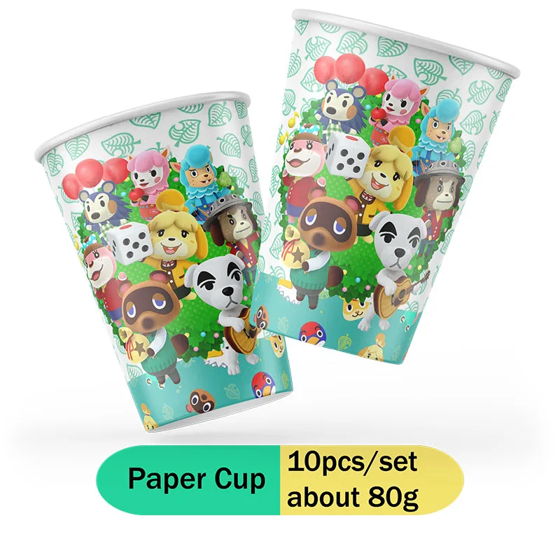 Disney Animal Crossing Birthday Theme Gift Animal Crossing Disposable Party Supplies Party Cups Napkins Pull Flag Cake Set Gifts