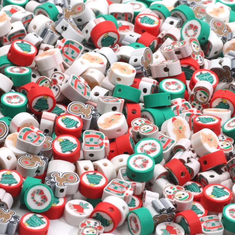 20-100pcs Mixed Christmas Tree Snowman Elk Polymer Clay Spacer Beads For Jewelry Making Bracelet Home Decoration Accessories