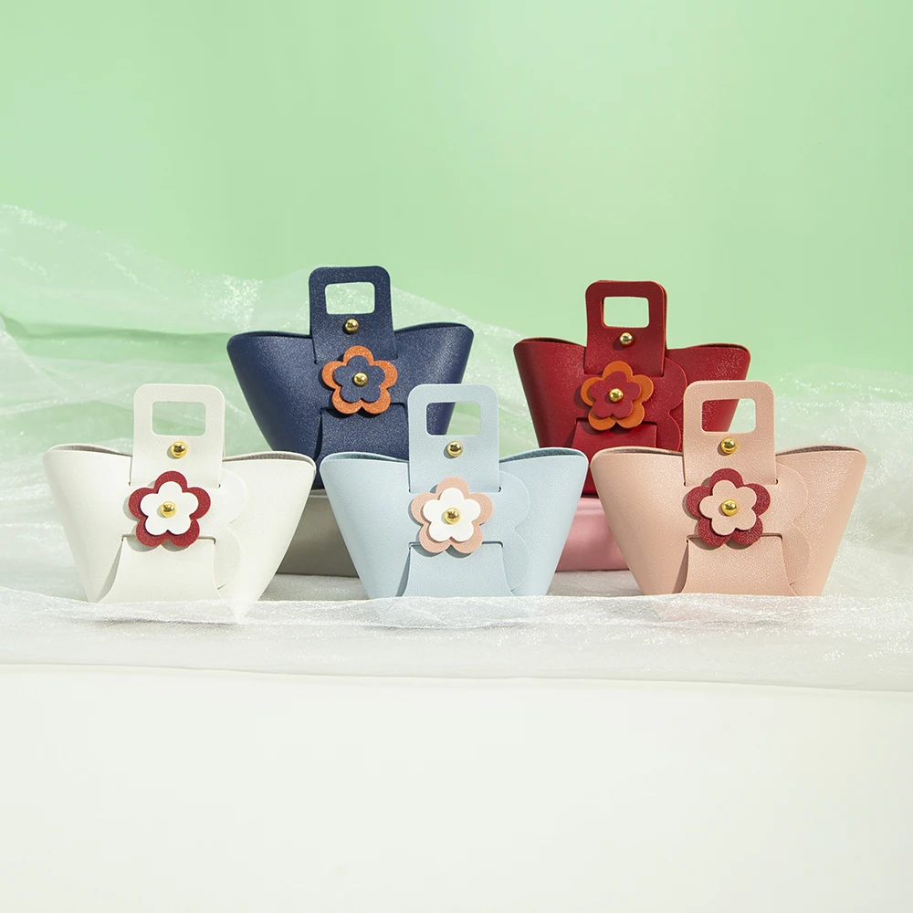 Flower PU Leather Jewelry Organizer Bag Ring Earrings For Women Guest Bridesmaid Pouch Cute Wedding Gift Chocolate Candy Handbag