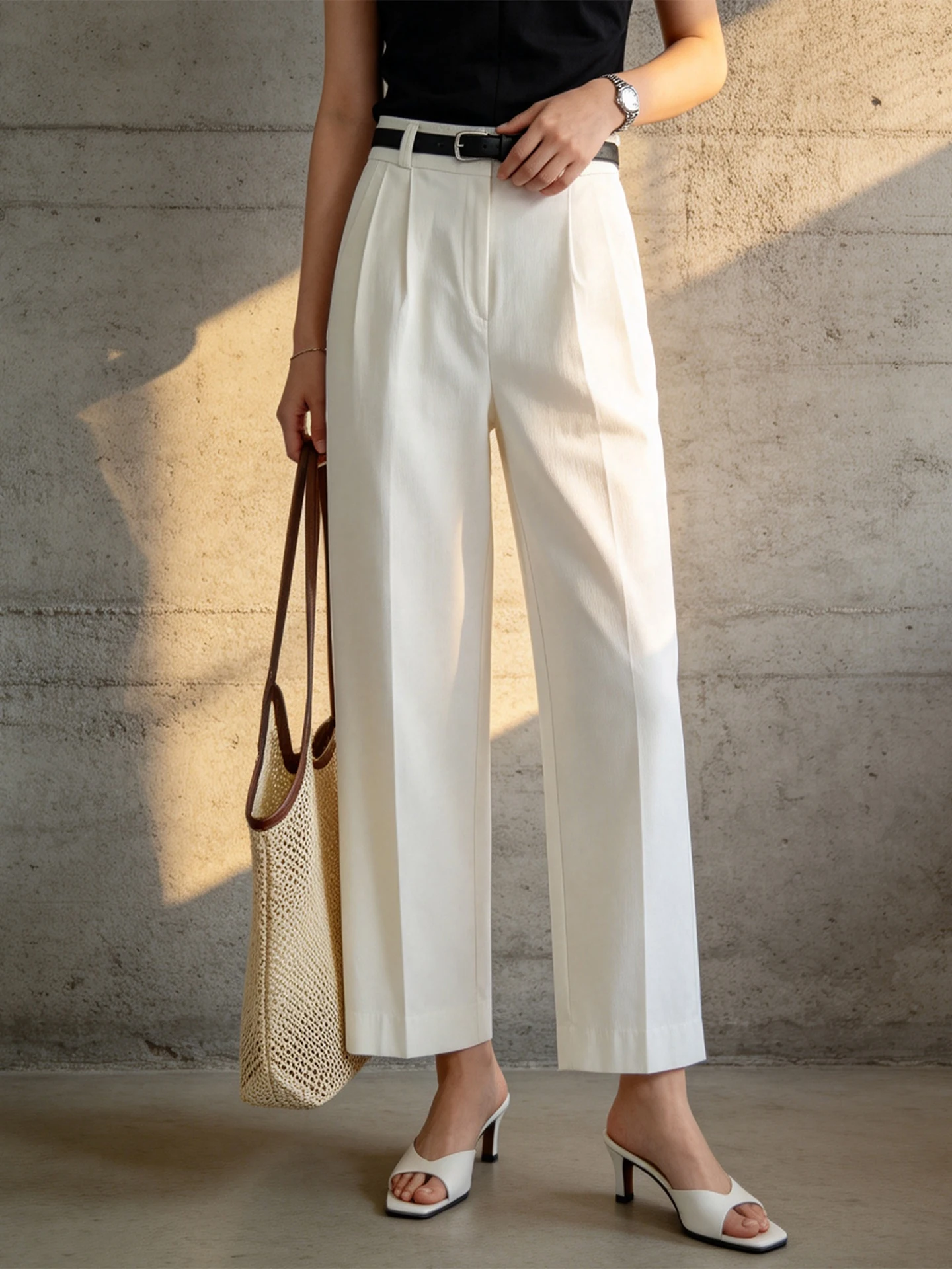 Ice Silk Wide Leg Casual Pants High Waist Thin Straight Commute Slimming Small Size Women's Fashion Summer New Style