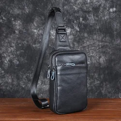 New Men's Leather Chest Bag Head Layer Cowhide Casual Simple Single Shoulder Crossbody Bag Handmade Backpack