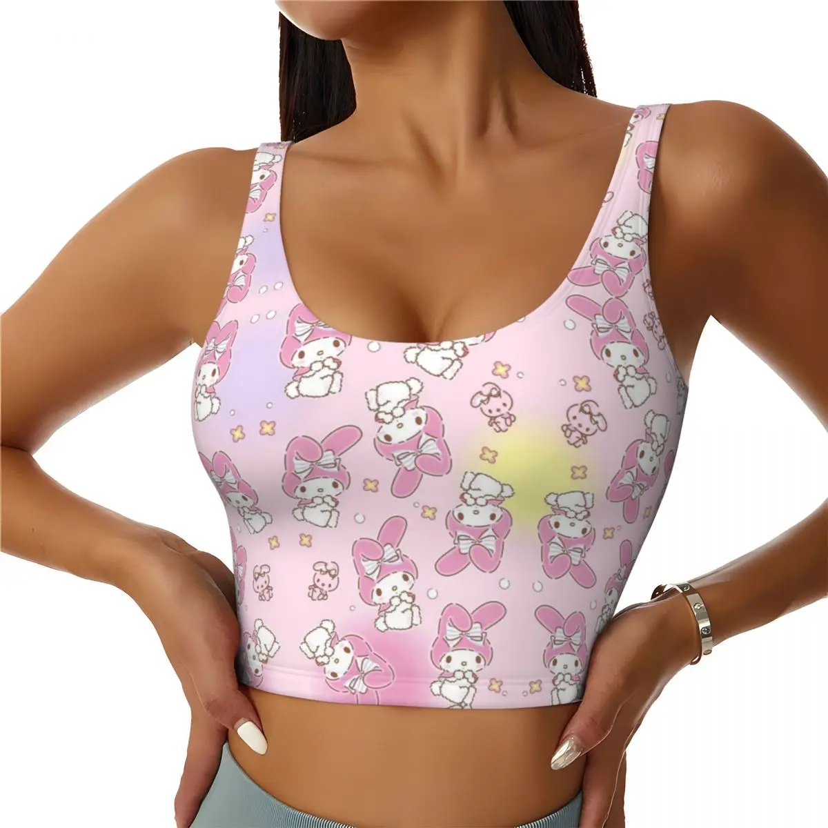 Custom New Melody Cartoon Kawaii High Impact Sports Bras Women Seamless Workout Running Crop Tank Tops