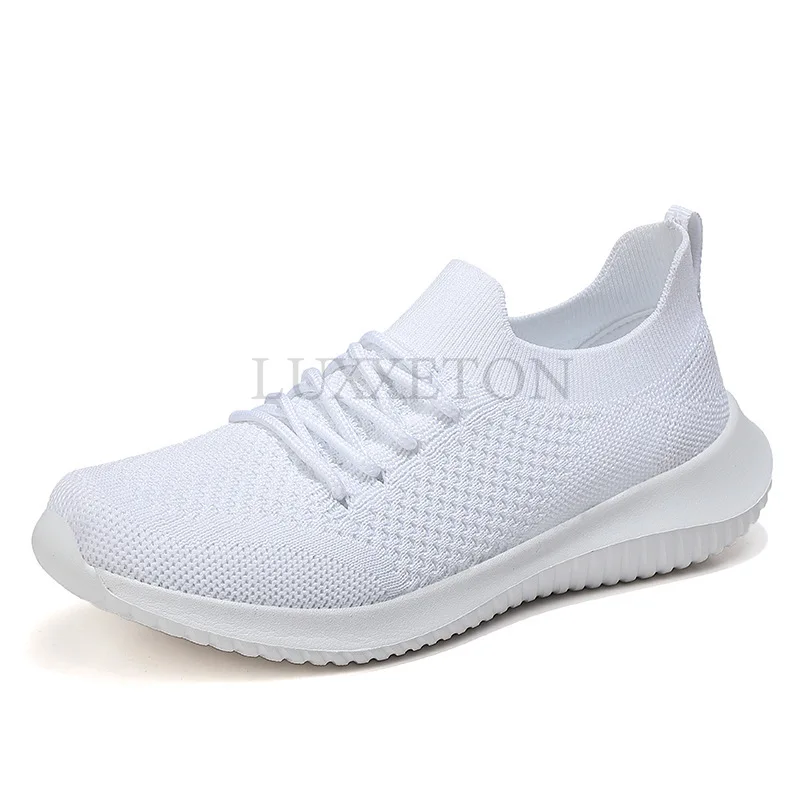 Zapatillas deportivas de malla con punta redonda para mujer, zapatos cómodos con cordones de un solo paso, informales, para correr, Primavera