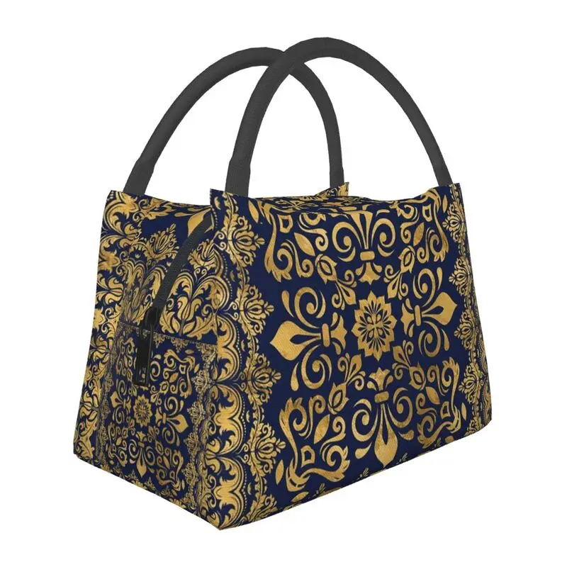 

Oriental Damask Ornament Insulated Lunch Bags for Women Baroque Portable Cooler Thermal Bento Box Outdoor Camping Travel