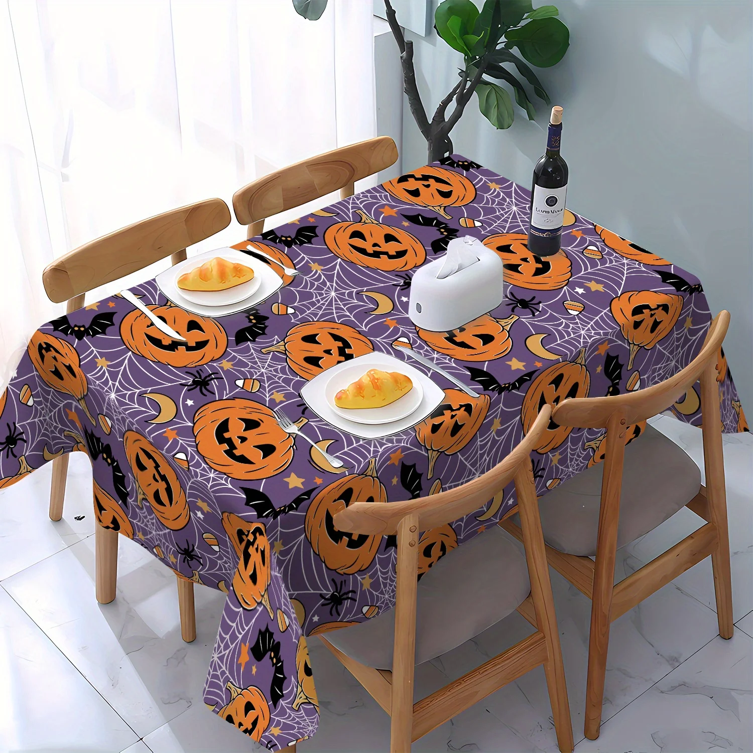 One Halloween party featuring evil pumpkins, bats, and spider web patterns on the polyester tableclothzyc