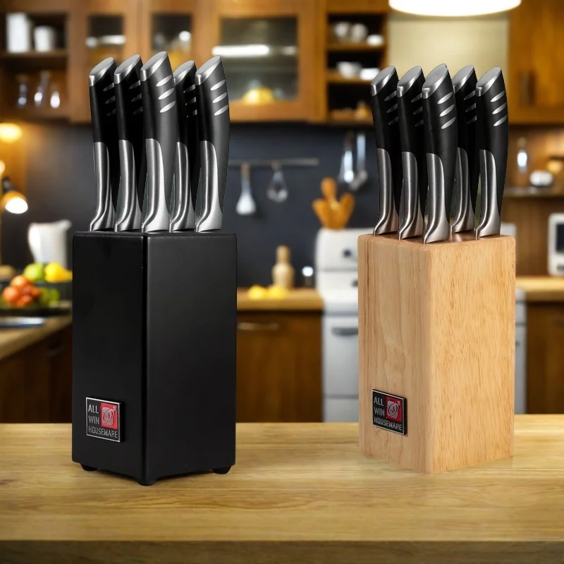 

Набор столовых ножей и вилок из высокоуглеродистой нержавеющей стали, 6 предметов, с подставкой, двойная ковка, цельная рукоять, для ужина