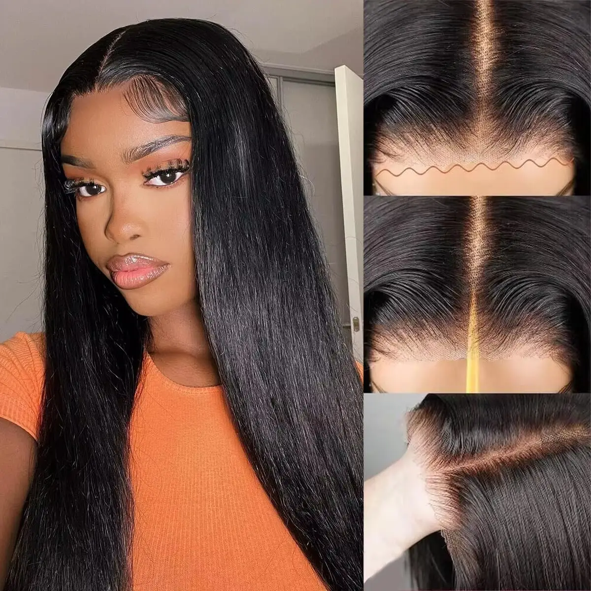 

Wear and Go Glueless Wigs Human Hair Pre Plucked Pre Cut 220% Density Straight Lace Front Wigs 4x4 Closure Wigs Human Hair for W