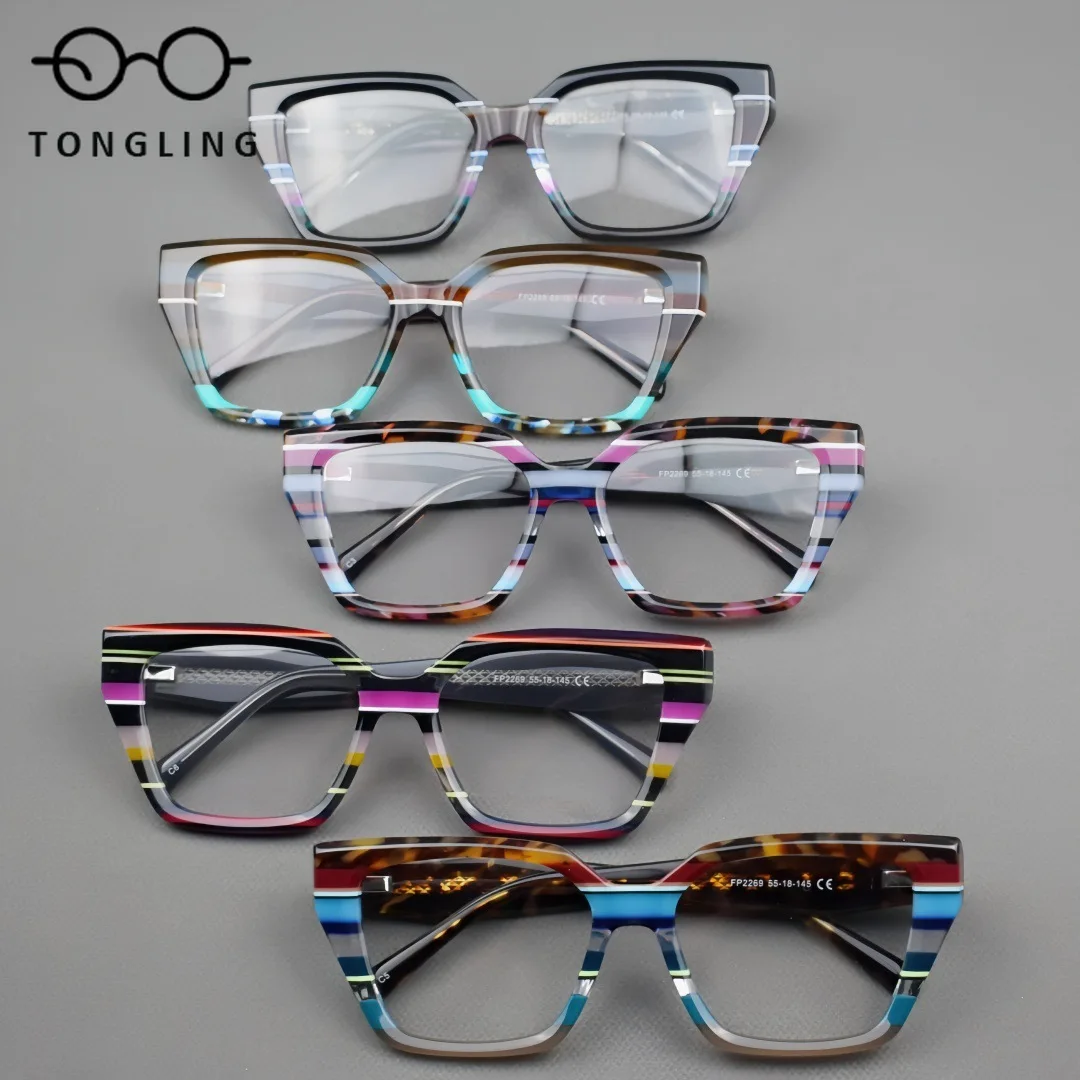 New Women Retro Fresh Sweet Square-Shaped Trendy Top-Level Fashion Men Handmade High-Quality Laminated Acetate Eyeglass Frame