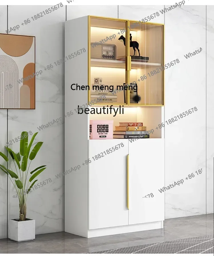 sscn8617 Solid Wood Bookcase with Glass Door Entire Wall Living Room Bookshelf Floor Standing Storage Cabinet Showcase view 3