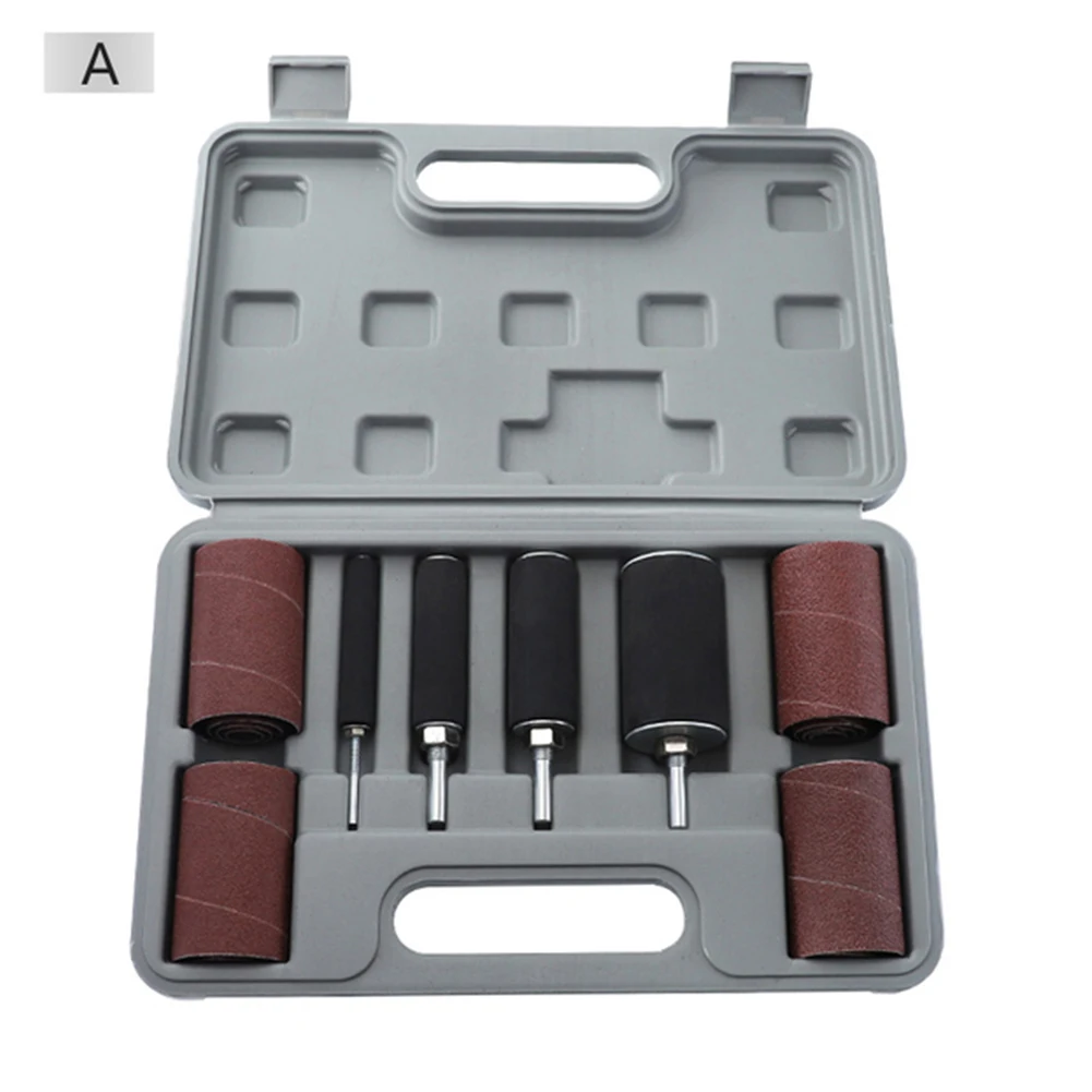 Sanding Drum Set With Rubber Cushioned Self Expanding Mandrels And Cloth Backed Abrasive Bands For Electric Drill Flexible Shaft