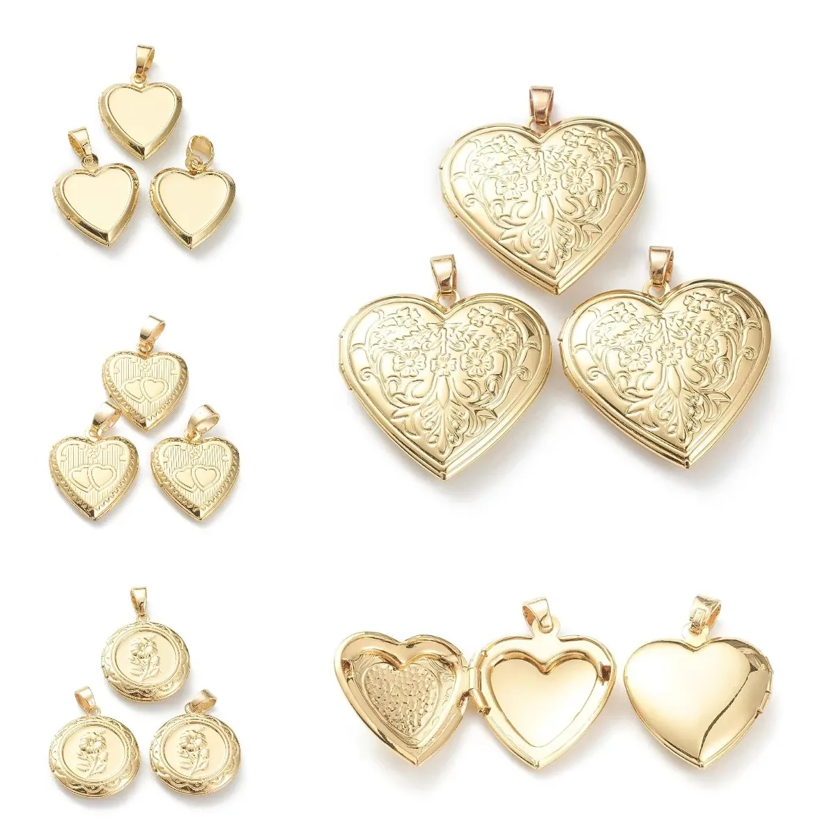 10pcs Heart Photo Locket Pendants Openable Photo Frame Brass Charms Real 18K Gold Plated for Couple Necklaces Diy Supplies Craft