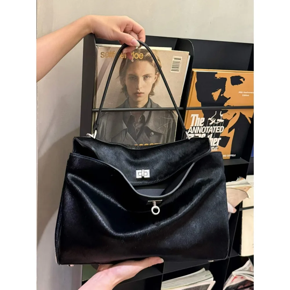Horse Hair Cowhide Commuter Large Capacity Shoulder Armpit Bag Leather Women's Bag Unique Texture Fashion Simple Casual Daily