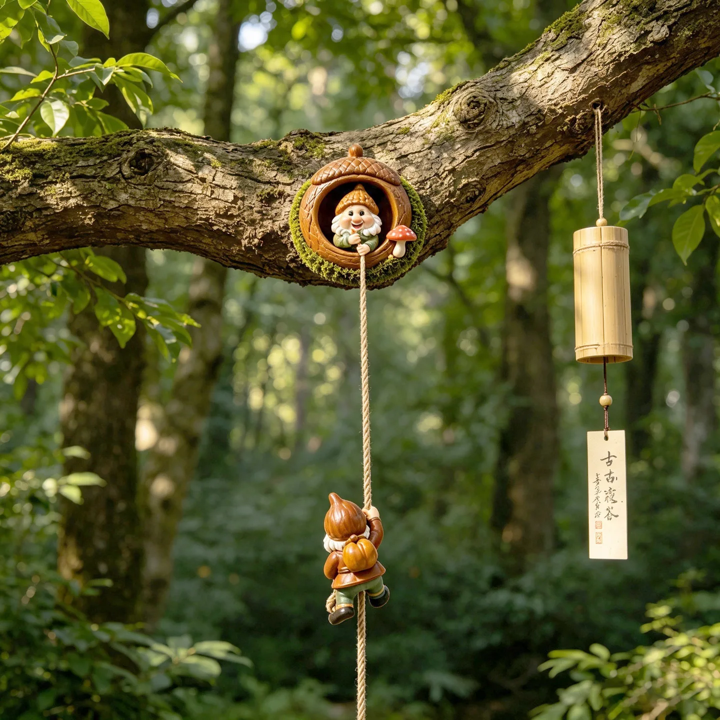 Climbing Rope Dwarf Wall Hanging Ornament for Outdoor Garden, Tree Trunk Climbing Elf Hanging Decoration