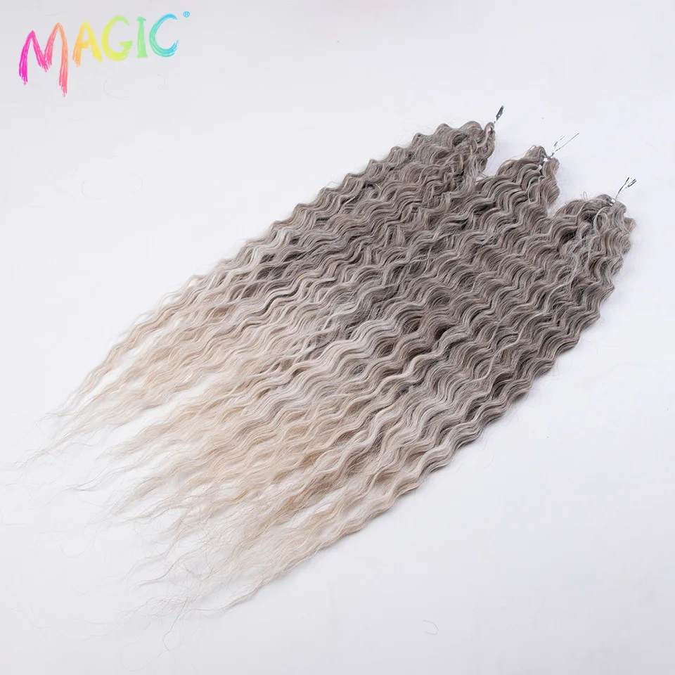 Magic-Extension Capillaire Synthétique Ondulée, 24 Pouces, Cheveux Tressés au Crochet, Ombré Blond Rose, Deep Wave, Cosplay