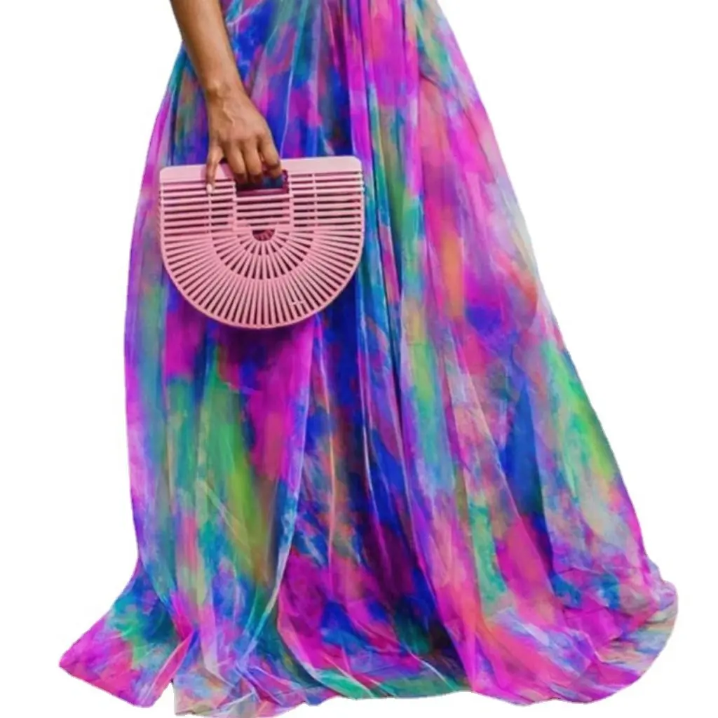 봄 여름 큰 사이즈 여성 프린트 스윙 드레스 유럽 미국 스타일 메쉬 출퇴근 패션 플러스 사이즈 의류