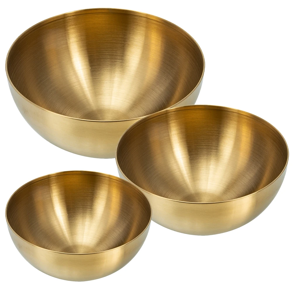 

3pcs Golden Stainless Steel Salad Bowl Set 15cm 20cm 25cm Korean Style Food Container for Fruit Noodle Cold Ramen Rice Multi