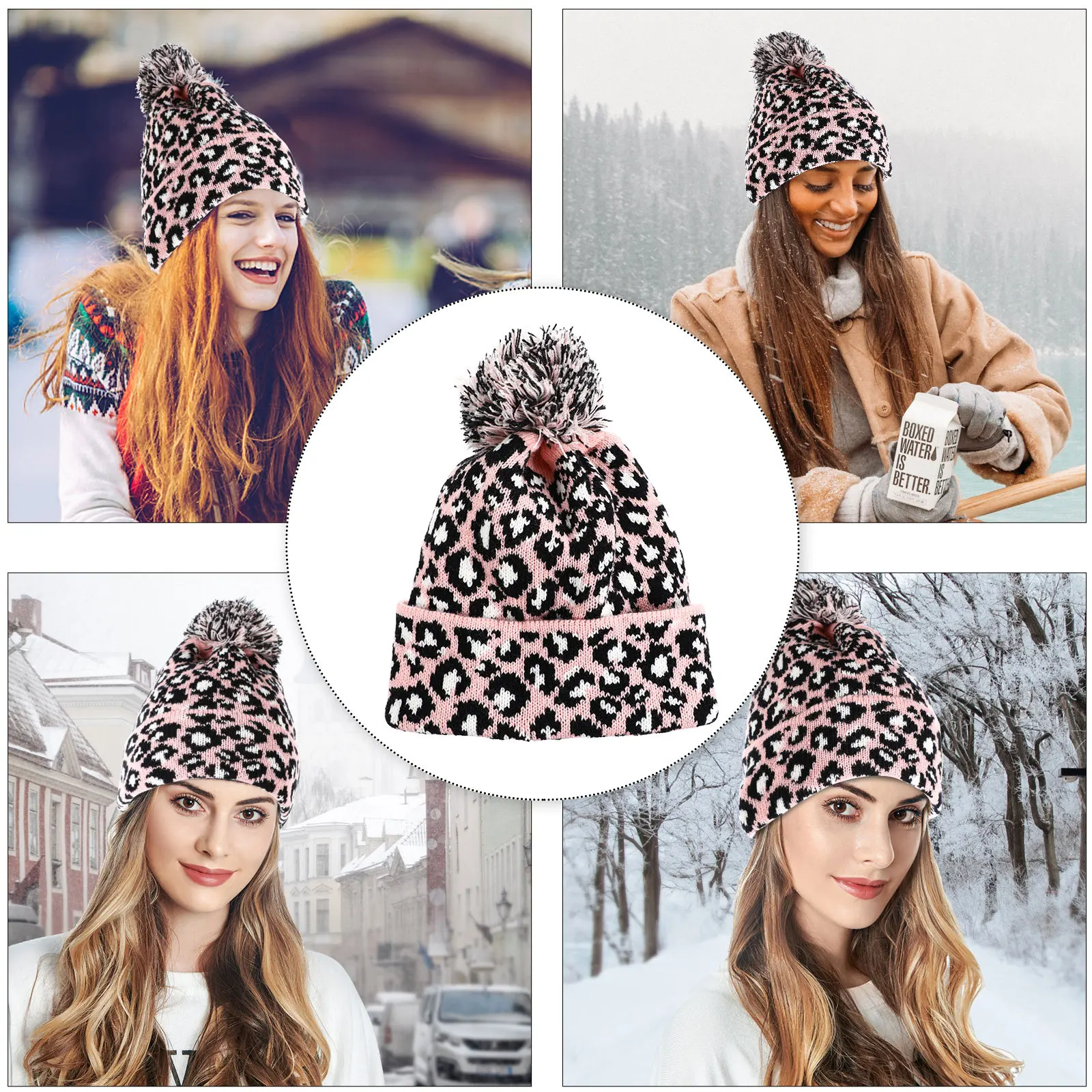 

1 Piece Warm Beanie for Women Leopard Print Knitted Wool Hat Soft Skin-Friendly Winter Fall Fashion Accessory Winter Wool Hat