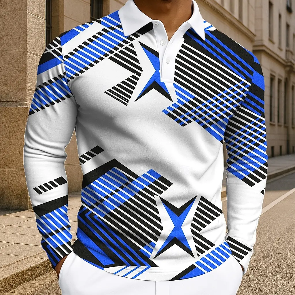 

T-Shirts For Men Polo Shirt Long Sleeve Men's Clothing Lapel Business Casual Daily Wear 3d Print Buttons Spring Fall Winter