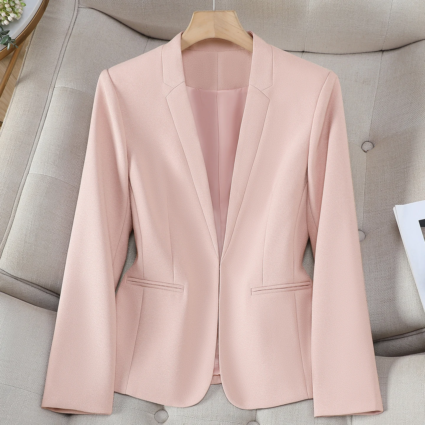 ZJYT Autumn Elegant Chic Blazers for Women 2026 New Korean Style V Neck Jackets and Coats Plus Size Outerwears Work Wear Tops