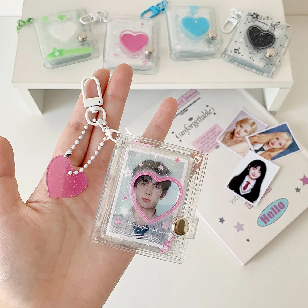 Mini album na zdjęcia z PVC z karabińczykiem do zawieszania, etui na karty kolekcjonerskie KPOP, przenośny album na zdjęcia KPOP, pamiętnik na karty.
