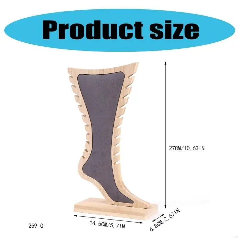 رف عرض مجوهرات من خشب الخيزران على شكل قدم مع منظم قلادات أنيقة من المخمل الناعم